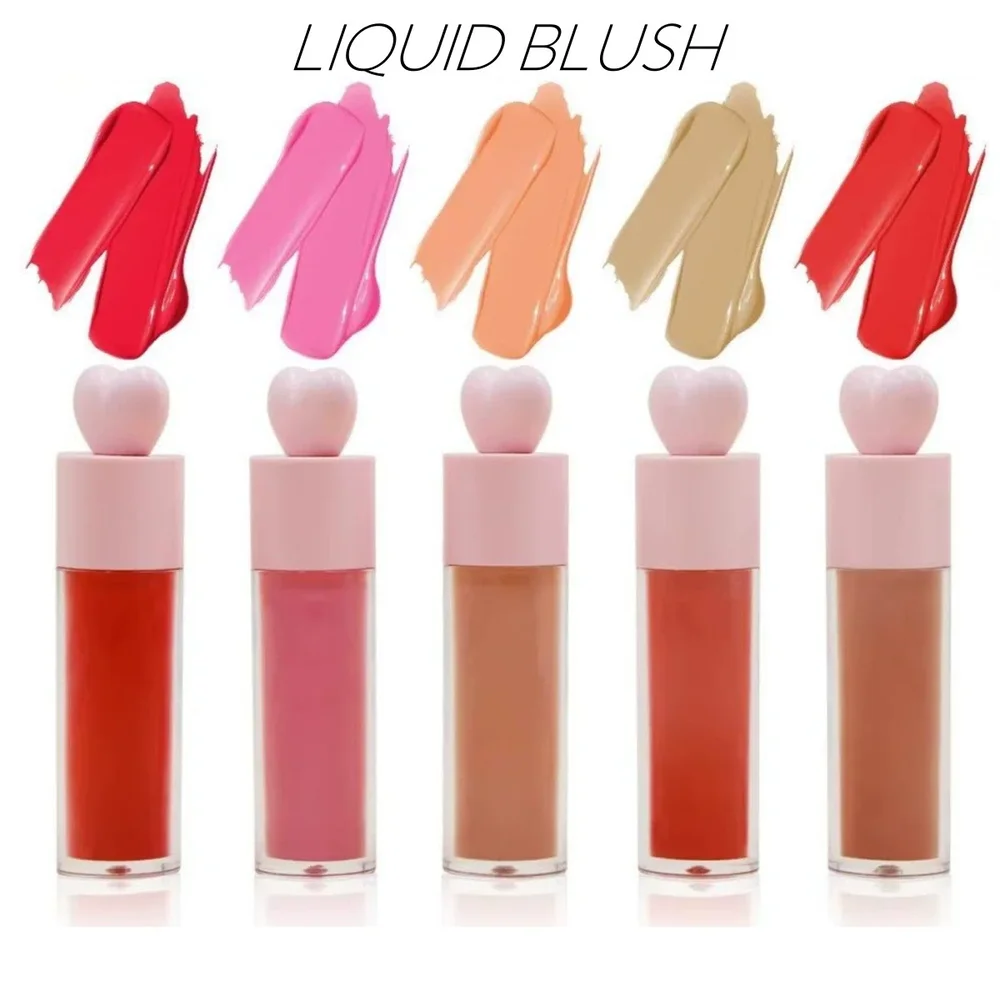 Private Label No Logo 20 Shades 6ml Liquid Blush, Natural Lightweight Waterproof Fade Resistant Blush in Heart Shaped Bottle