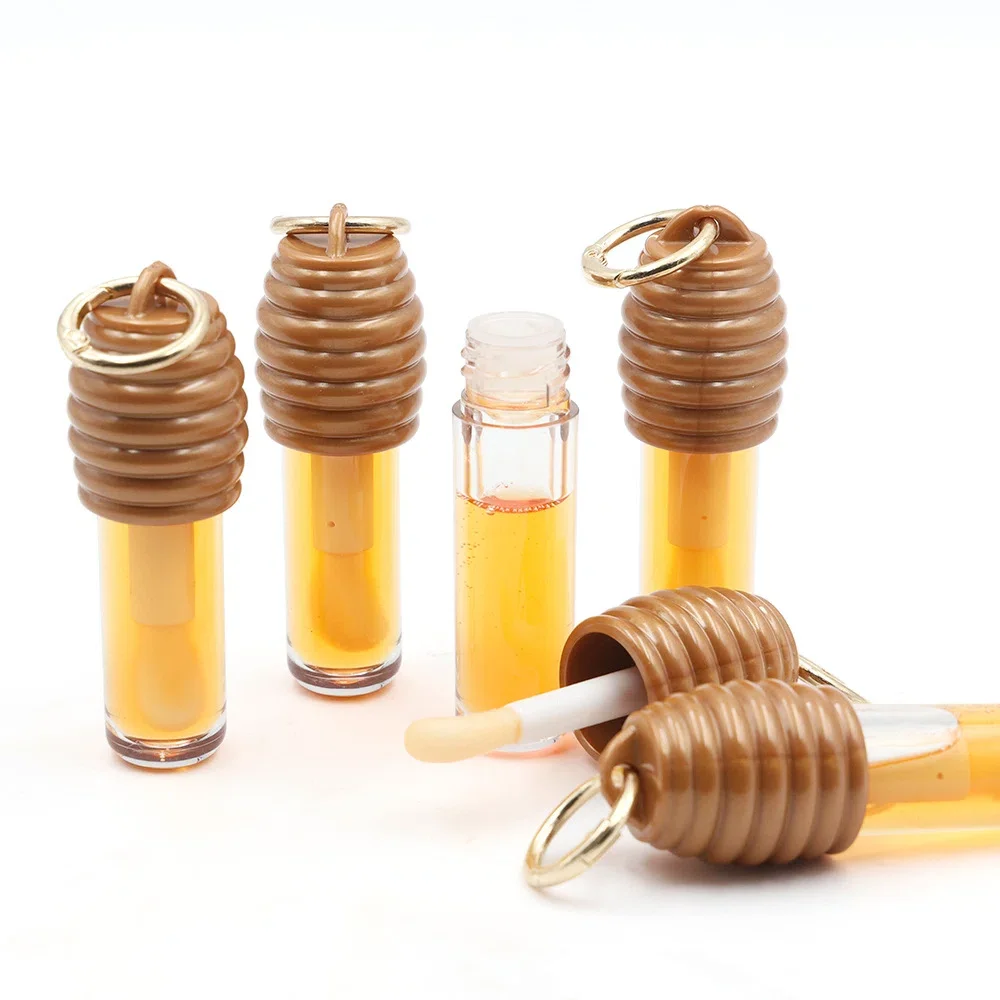 Private Label No Logo Honey Lip Oil with Bag Clip & Keychain, Portable Hydrating Glossy Lip Makeup