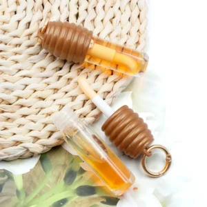 Private Label No Logo Honey Lip Oil with Bag Clip & Keychain, Portable Hydrating Glossy Lip Makeup