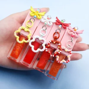 Private Label No Logo Plumping Lip Oil with Keychain Pendant, Hydrating Lip Oil DIY Creative Charm Makeup