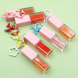 Private Label No Logo Plumping Lip Oil with Keychain Pendant, Hydrating Lip Oil DIY Creative Charm Makeup