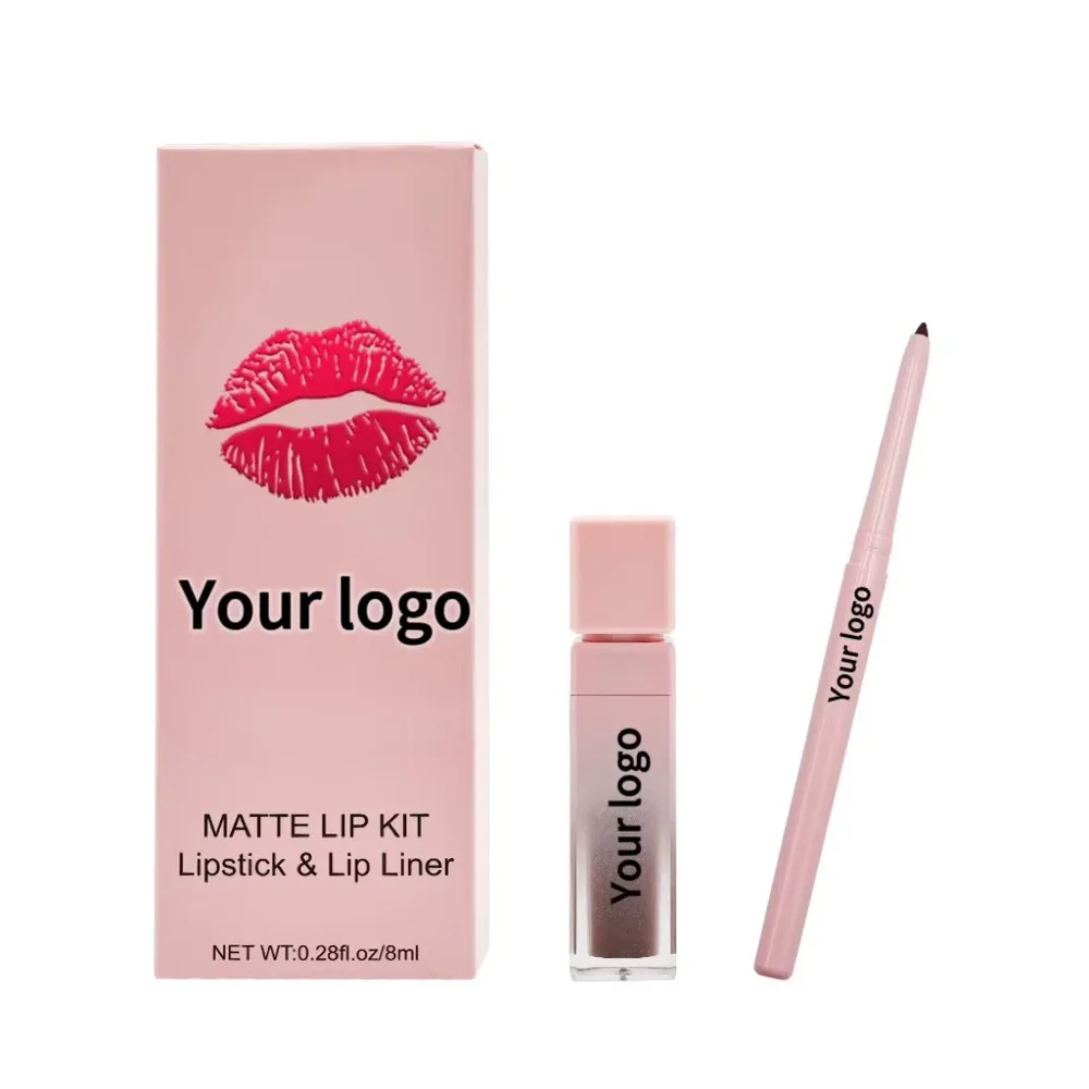 Private Label No Logo Lip Gloss & Lip Liner Kit, Matte Waterproof Non-transfer Complete Lip Makeup Set