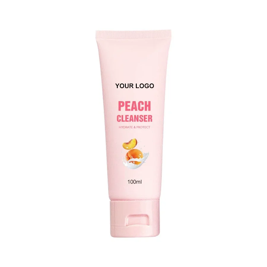 Private Label No Logo Peach Facial Cleanser, Deep Cleansing Hydrating Moisturizing Foam Wash for Daily Skin Care