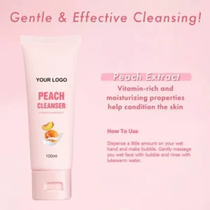 Private Label No Logo Peach Facial Cleanser, Deep Cleansing Hydrating Moisturizing Foam Wash for Daily Skin Care