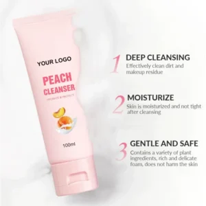 Private Label No Logo Peach Facial Cleanser, Deep Cleansing Hydrating Moisturizing Foam Wash for Daily Skin Care