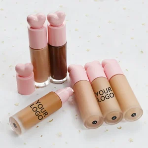 Private Label No Logo 30ml Pink Heart Bottle Foundation, Press Type Concealer Moisturizing Long Lasting Hydrating Makeup