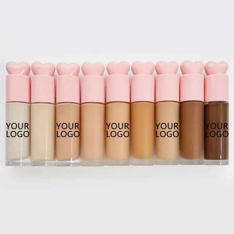 Private Label No Logo 30ml Premium Pink Heart Foundation, Press Type Concealer Long Lasting Hydrating Makeup