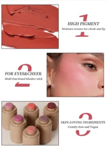 Private Label No Logo Retractable Pocket Blush Stick, 2 In 1 Lip & Cheek Dual Use Cream Blush