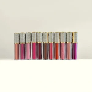 Private Label No Logo Round Tube Diamond Glossy Lip Gloss, Hydrating High Pigment Lacquer Finish Liquid Lipstick