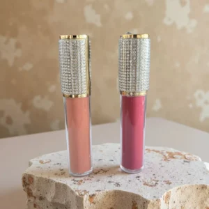 Private Label No Logo Round Tube Diamond Glossy Lip Gloss, Hydrating High Pigment Lacquer Finish Liquid Lipstick
