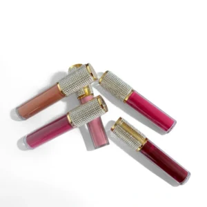Private Label No Logo Round Tube Diamond Glossy Lip Gloss, Hydrating High Pigment Lacquer Finish Liquid Lipstick