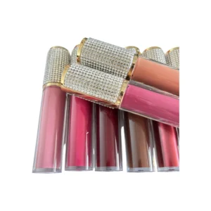 Private Label No Logo Round Tube Diamond Glossy Lip Gloss, Hydrating High Pigment Lacquer Finish Liquid Lipstick