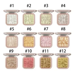 Private Label No Logo Single Shade Shimmer Highlighter Pressed Powder, Face Brightening Contour Makeup Available in 12 Shades