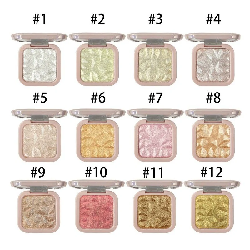 Private Label No Logo Single Shade Shimmer Highlighter Pressed Powder, Face Brightening Contour Makeup Available in 12 Shades