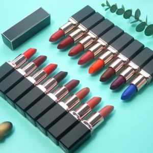 Private Label No Logo Matte Square Tube Lipstick, White & Black Tube Non-transfer Lip Color for Export