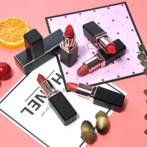 Private Label No Logo Matte Square Tube Lipstick, White & Black Tube Non-transfer Lip Color for Export