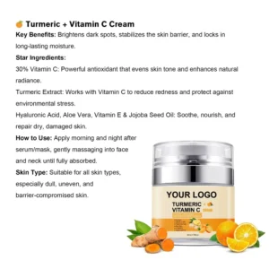 Private Label No Logo Turmeric Skin Care Set, Turmeric & VC Moisturizing Facial Cream with 2 Pcs Facial Mask
