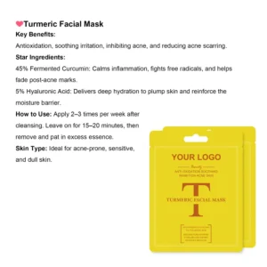 Private Label No Logo Turmeric Skin Care Set, Turmeric & VC Moisturizing Facial Cream with 2 Pcs Facial Mask