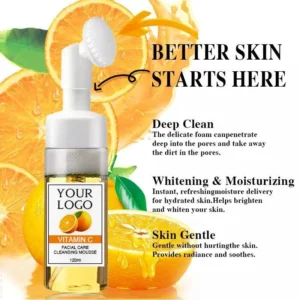 120ml Private Label No Logo VC Foam Cleansing Mousse, Dual Function Makeup Remover & Facial Wash Hydrating Daily Facial Cleanser