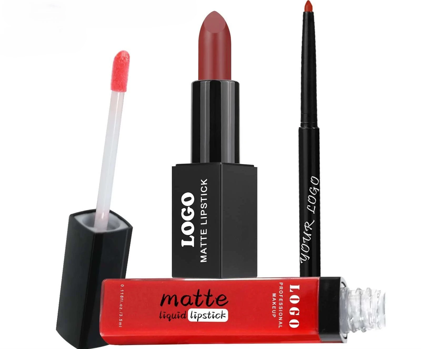 Private Label No Logo Velvet Matte Lipstick Lip Gloss & Lip Liner Complete Lip Makeup Set