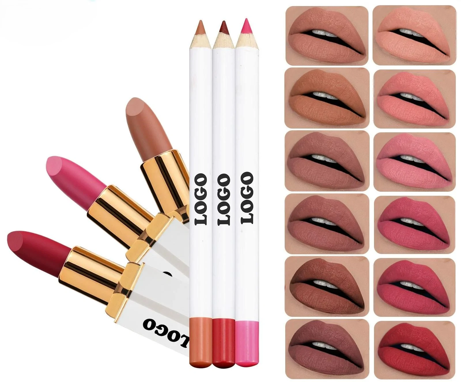 Private Label No Logo Velvet Matte Non-transfer Lipstick & Lip Liner Matching Lip Makeup Set