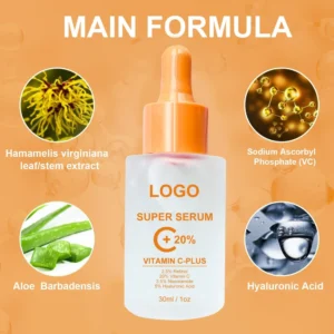 Private Label No Logo 30ml Vitamin C Facial Serum, Firming Hydrating Brightening VC Skin Care Essence