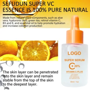 Private Label No Logo 30ml Vitamin C Facial Serum, Firming Hydrating Brightening VC Skin Care Essence