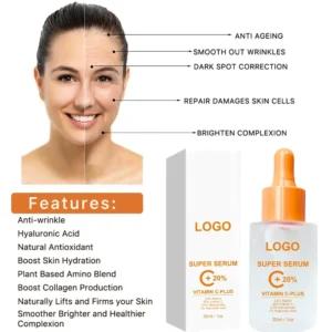 Private Label No Logo 30ml Vitamin C Facial Serum, Firming Hydrating Brightening VC Skin Care Essence