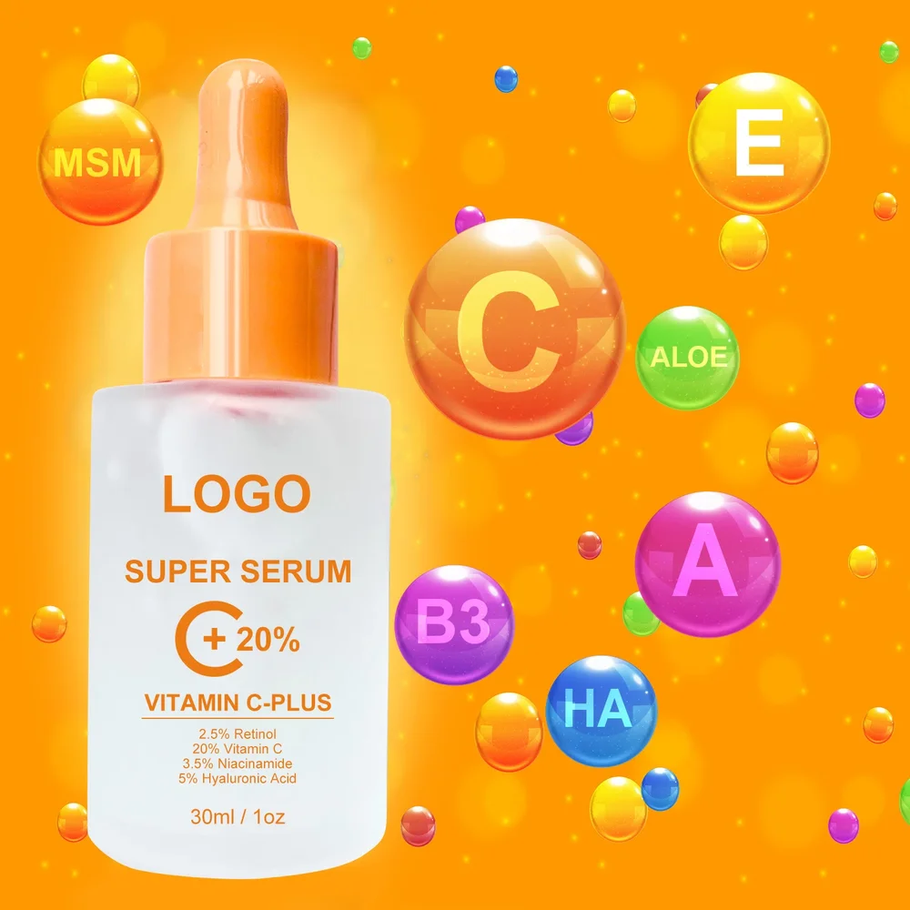 Private Label No Logo 30ml Vitamin C Facial Serum, Firming Hydrating Brightening VC Skin Care Essence