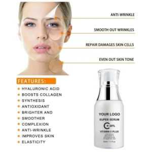 Private Label No Logo 50ml Vitamin C Original Liquid Face Serum, Brightening Hydrating Repair Skin Care Essence