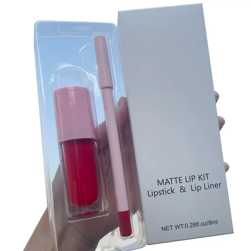 Private Label No Logo Matte Lipstick & Lip Liner Set, Waterproof Long Lasting All-in-one Lip Cosmetic Kit