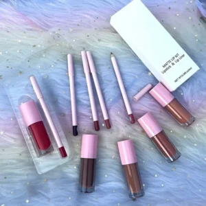 Private Label No Logo Matte Lipstick & Lip Liner Set, Waterproof Long Lasting All-in-one Lip Cosmetic Kit