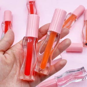 Private Label No Logo Fruit Flavor Plumping Lip Oil, Wavy Design Transparent Hydrating Lip Care Makeup