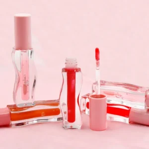 Private Label No Logo Fruit Flavor Plumping Lip Oil, Wavy Design Transparent Hydrating Lip Care Makeup