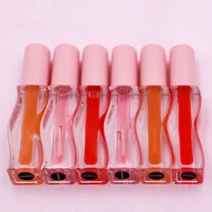 Private Label No Logo Fruit Flavor Plumping Lip Oil, Wavy Design Transparent Hydrating Lip Care Makeup