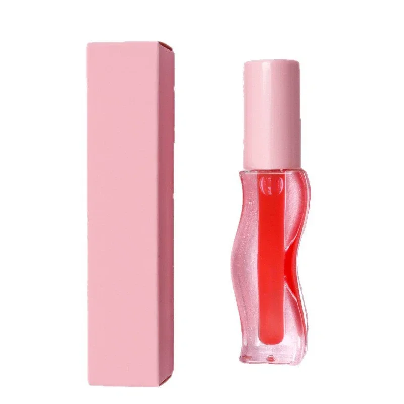 Private Label No Logo Fruit Flavor Plumping Lip Oil, Wavy Design Transparent Hydrating Lip Care Makeup