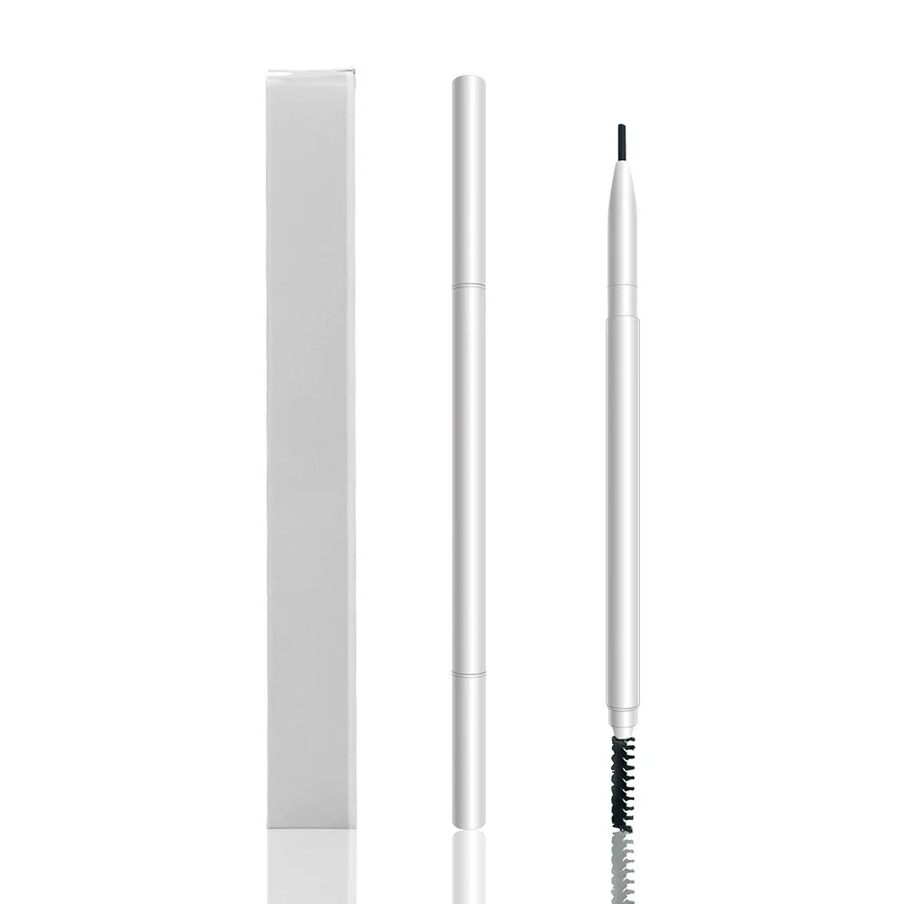 Private Label No Logo White Ultra-fine Auto Brow Pencil, Dual-ended Self-sharpening Brow Pencil with Brush