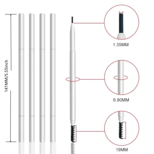 Private Label No Logo White Ultra-fine Auto Brow Pencil, Dual-ended Self-sharpening Brow Pencil with Brush