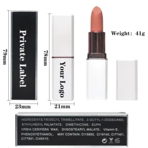 Private Label No Logo White Square Tube Matte Lipstick, Non-transfer Cup Proof Long Wearing Lip Color