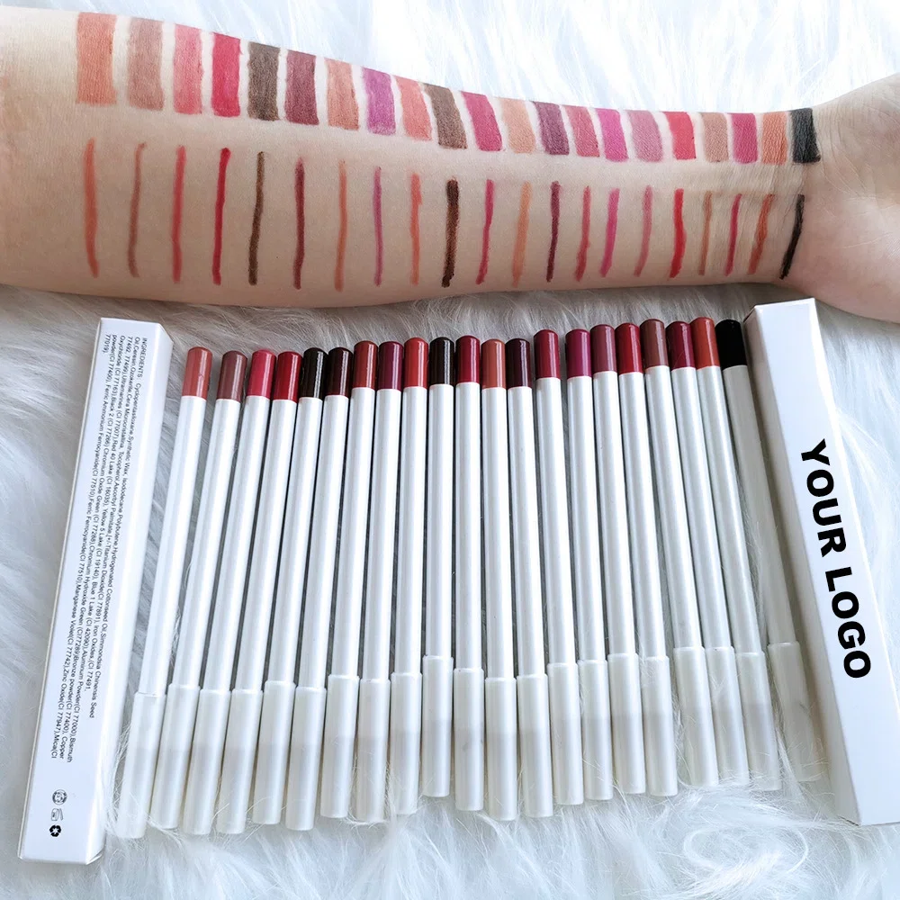 Private Label No Logo Matte Lip Liner, Smooth Easy Pigment Waterproof White Wooden Lip Pencil Lip Makeup Cosmetics