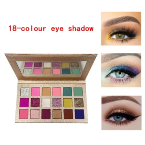 Rose Gold 18 Shades Grid Eyeshadow Palette, Matte Shimmer Glitter Highly Pigmented Long Wearing Eye Cosmetics