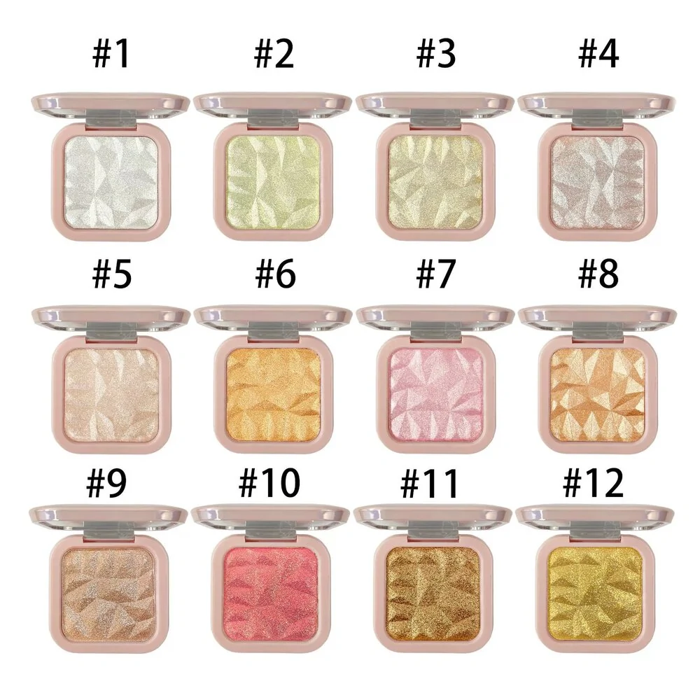 Single Shimmer Highlighter Pressed Powder, Face Contour Brightening Makeup Available in 12 Different Shades