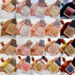 Single Shimmer Highlighter Pressed Powder, Face Contour Brightening Makeup Available in 12 Different Shades