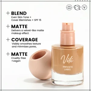 Small Batch Private Label No Logo 30ml Round Glass Bottle Waterproof Matte Liquid Foundation, Full Coverage Long Wear Base Makeup