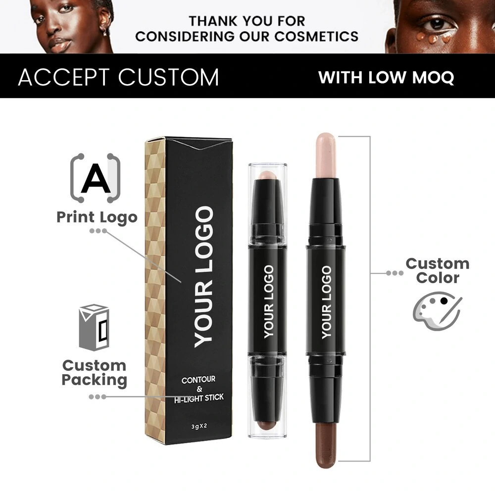 Small Batch Private Label No Logo Dual End Contour Highlighter Stick, Multi-use Facial Sculpting Brightening Makeup