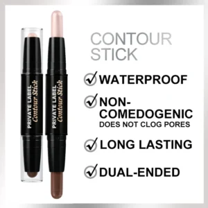 Small Batch Private Label No Logo Dual End Contour Highlighter Stick, Multi-use Facial Sculpting Brightening Makeup