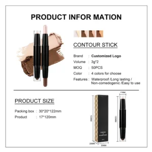 Small Batch Private Label No Logo Dual End Contour Highlighter Stick, Multi-use Facial Sculpting Brightening Makeup