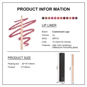 Small Batch Private Label No Logo Nude Waterproof Matte Lip Liner, Non Transfer Long Wear Precise Lip Contour Pencil