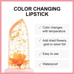 Small Batch Private Label No Logo Pink Square Tube Temperature Changing Flower Lipstick, Hydrating Nourishing Daily Lip Makeup