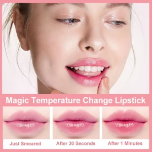 Small Batch Private Label No Logo Pink Square Tube Temperature Changing Flower Lipstick, Hydrating Nourishing Daily Lip Makeup